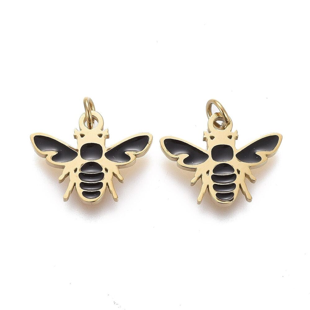 2713 10 Pcs 316 Stainless Steel Enamel Animal Charms Honeybee Shape Charms